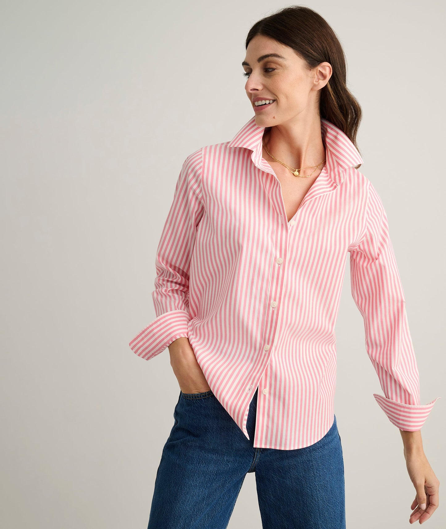 UNTUCKit Wrinkle-Free Classic Fit Isabella Shirt Pink & White Stripe