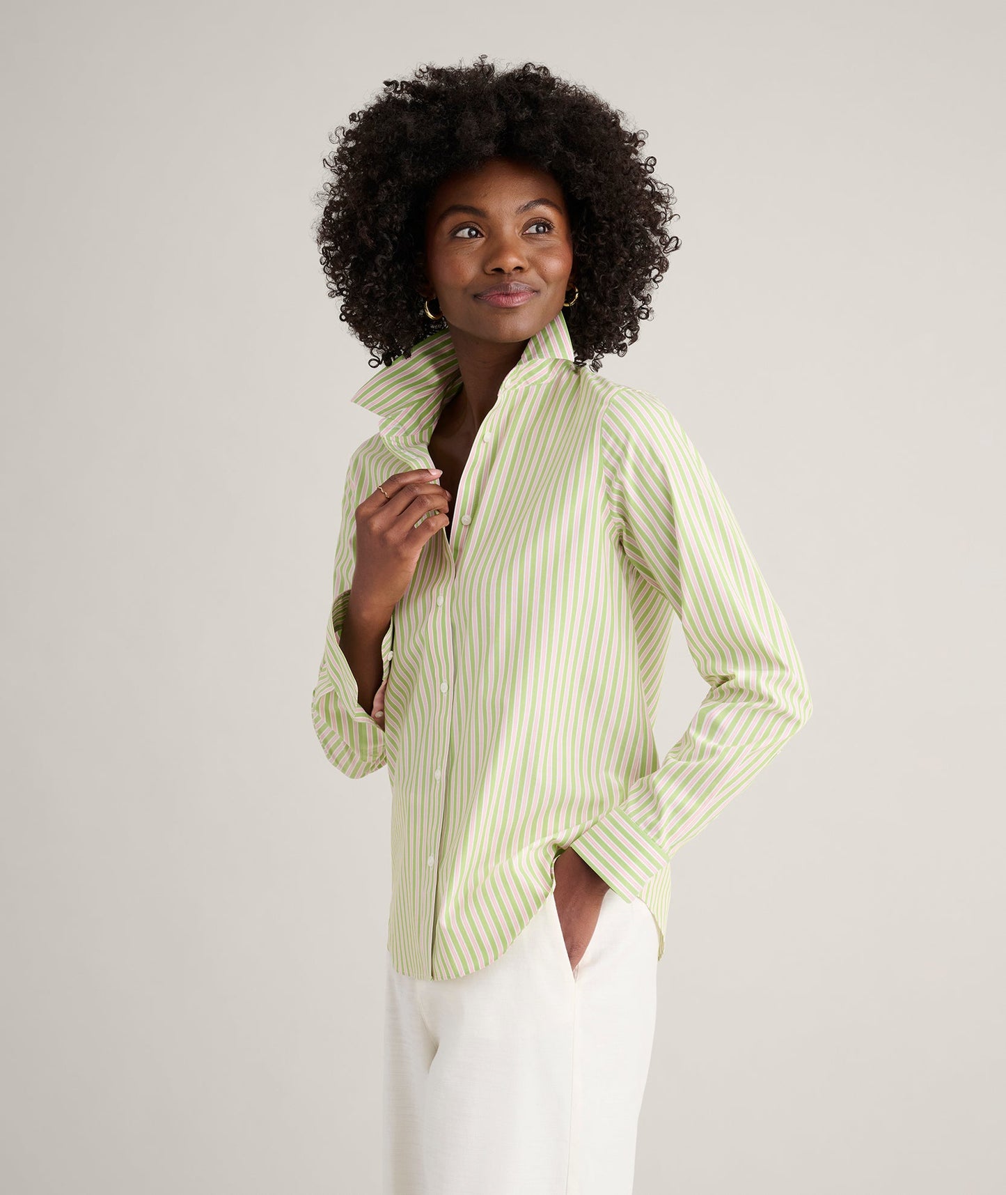 UNTUCKit Wrinkle-Free Stretch Cotton Classic Fit Isabella Shirt Green & Pink Stripe