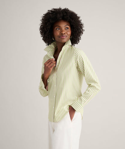 UNTUCKit Wrinkle-Free Stretch Cotton Classic Fit Isabella Shirt Green & Pink Stripe