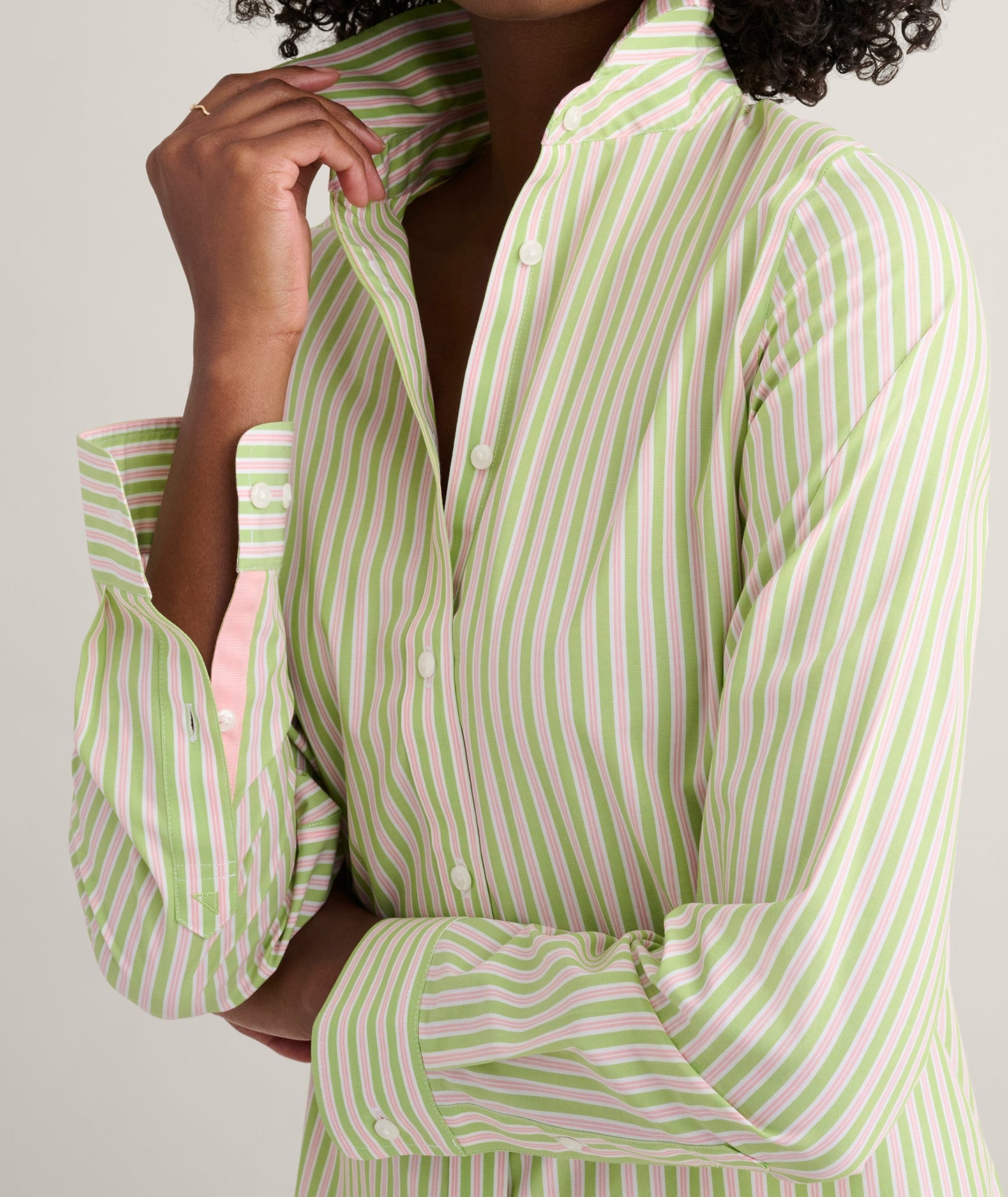 UNTUCKit Wrinkle-Free Stretch Cotton Classic Fit Isabella Shirt Green & Pink Stripe