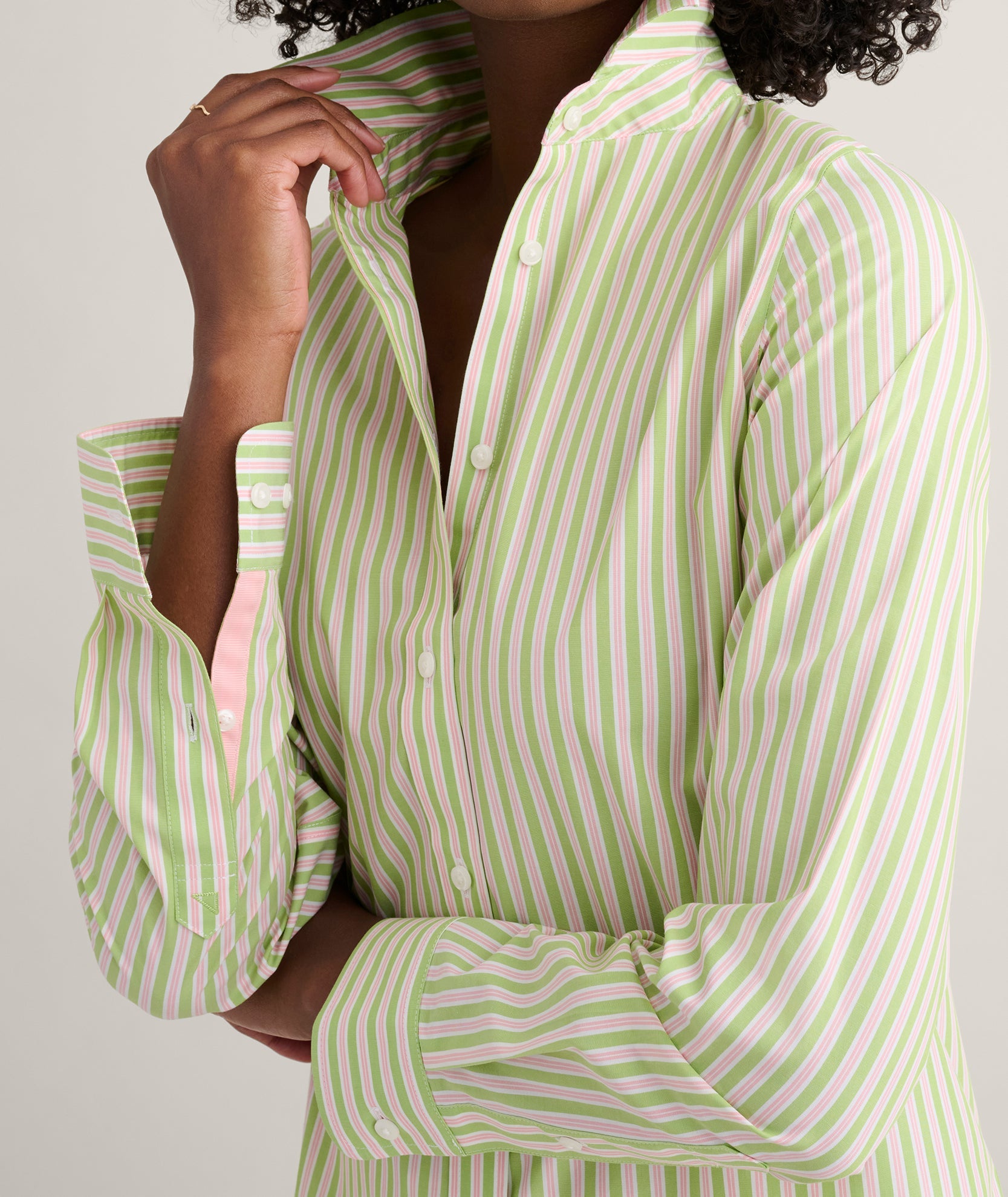 UNTUCKit Wrinkle-Free Stretch Cotton Classic Fit Isabella Shirt Green & Pink Stripe
