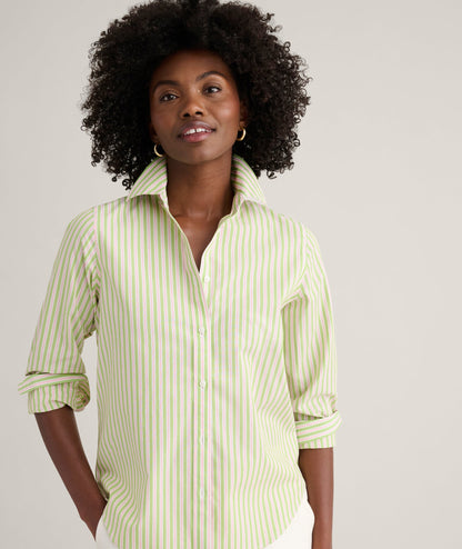 UNTUCKit Wrinkle-Free Stretch Cotton Classic Fit Isabella Shirt Green & Pink Stripe