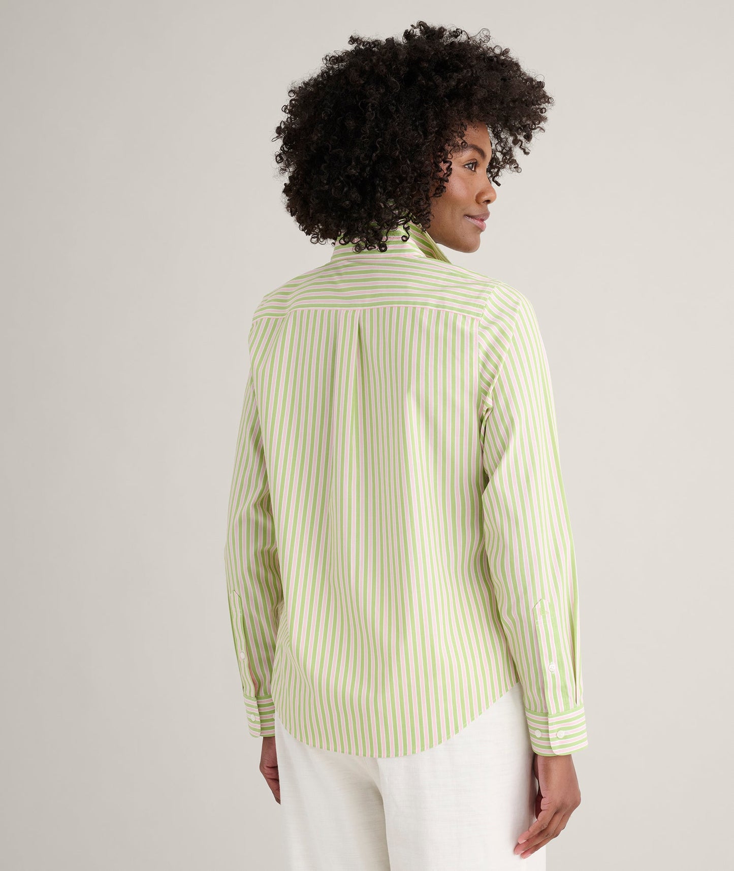 UNTUCKit Wrinkle-Free Stretch Cotton Classic Fit Isabella Shirt Green & Pink Stripe