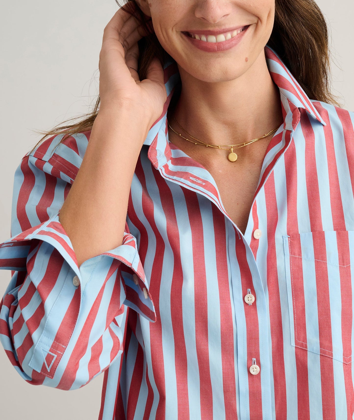 UNTUCKit Wrinkle-Free Untucked Fit Crosby Shirt Blue & Red Stripe