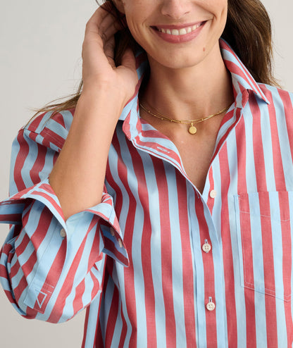 UNTUCKit Wrinkle-Free Untucked Fit Crosby Shirt Blue & Red Stripe