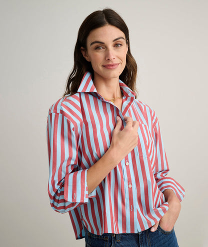 UNTUCKit Wrinkle-Free Untucked Fit Crosby Shirt Blue & Red Stripe