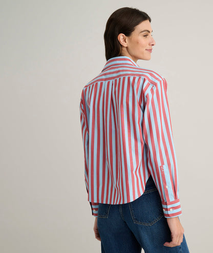 UNTUCKit Wrinkle-Free Untucked Fit Crosby Shirt Blue & Red Stripe