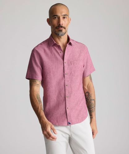 UNTUCKit Wrinkle-Resistant Linen Short-Sleeve Cameron Shirt Burgundy