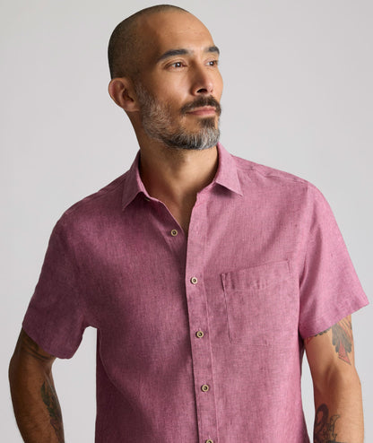 UNTUCKit Wrinkle-Resistant Linen Short-Sleeve Cameron Shirt Burgundy