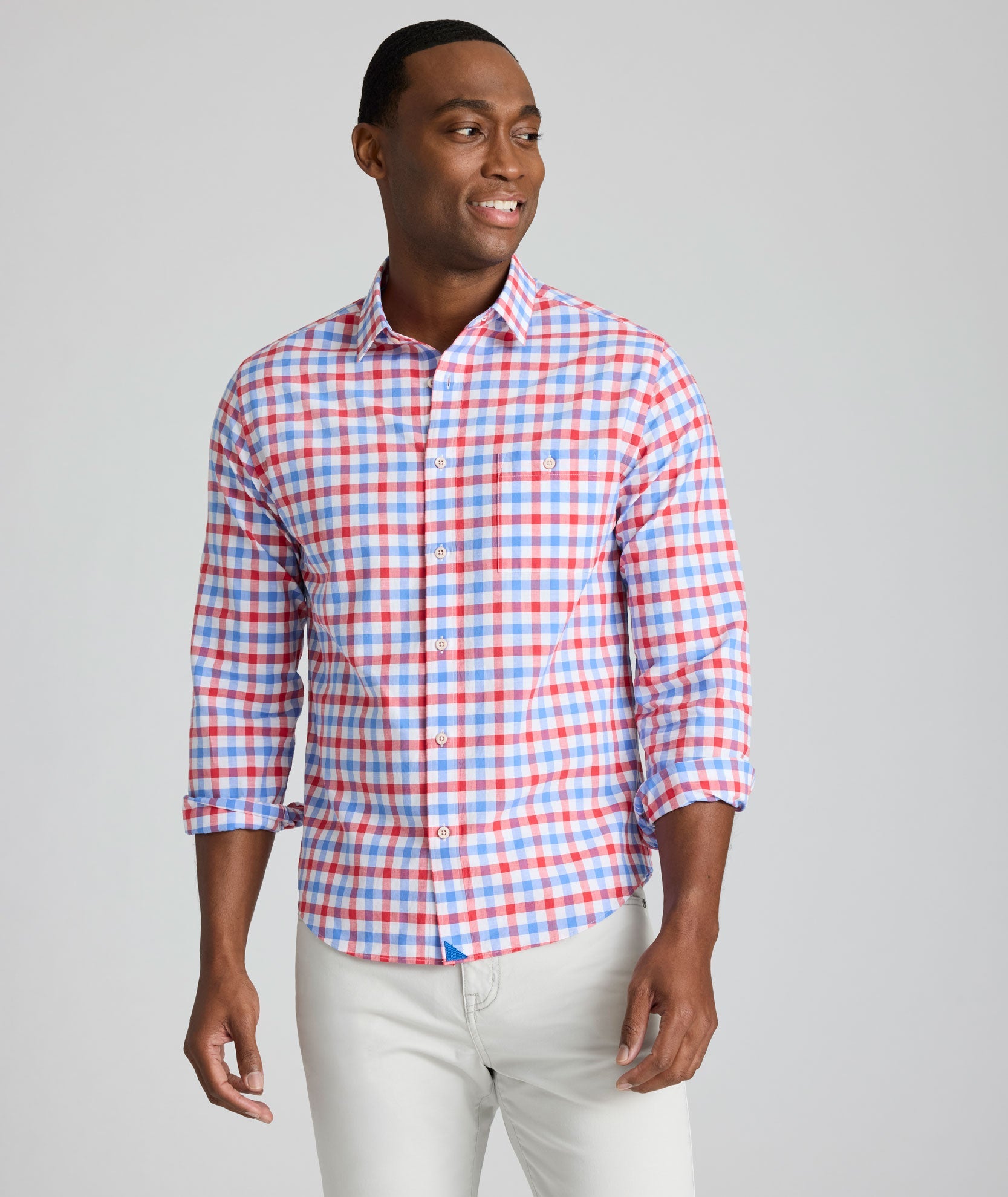 UNTUCKit Summerweight Clarkson Shirt Red & Blue Check