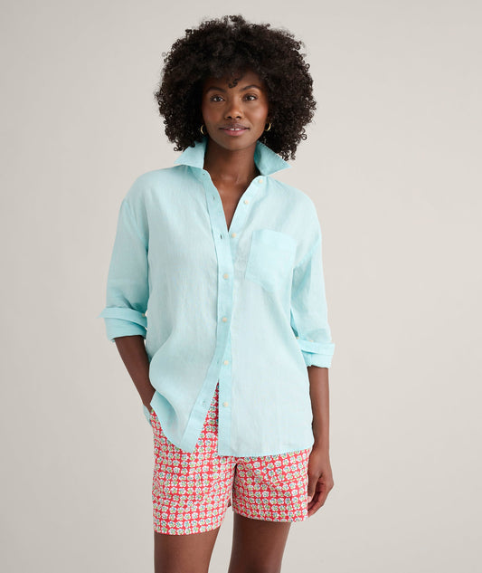 UNTUCKit Linen Relaxed Fit Melanie Shirt Blue