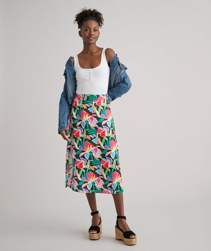 UNTUCKit Linen Blend Pippa Skirt Black Jungle Print