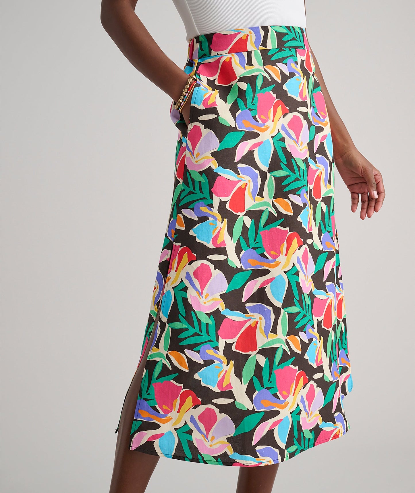 UNTUCKit Linen Blend Pippa Skirt Black Jungle Print