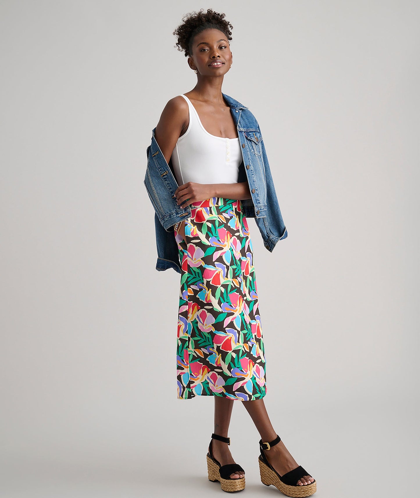 UNTUCKit Linen Blend Pippa Skirt Black Jungle Print
