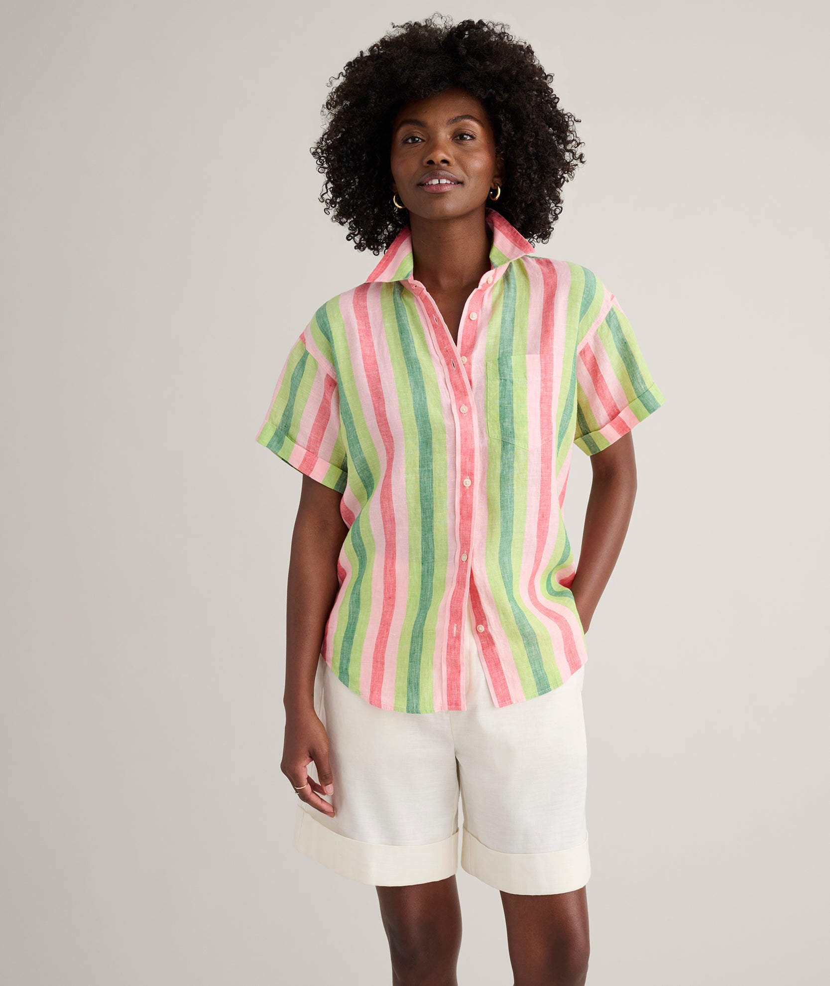 UNTUCKit Linen Short Sleeve Juno Shirt Multi Color Stripe