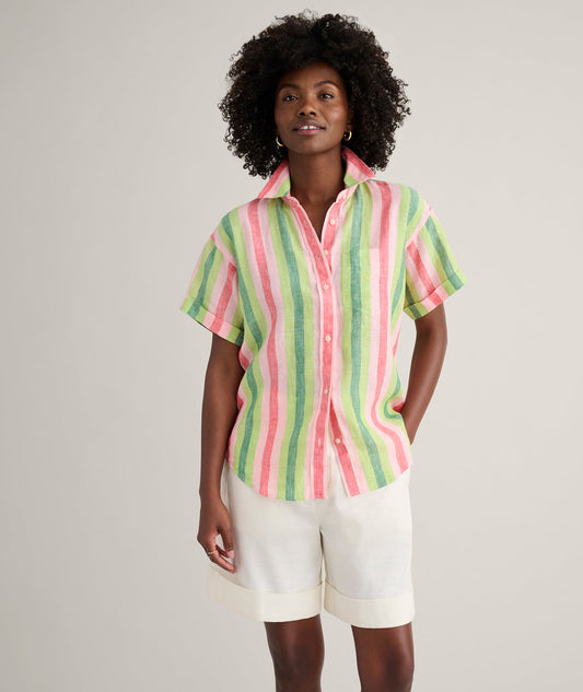 UNTUCKit Linen Short Sleeve Juno Shirt Multi Color Stripe