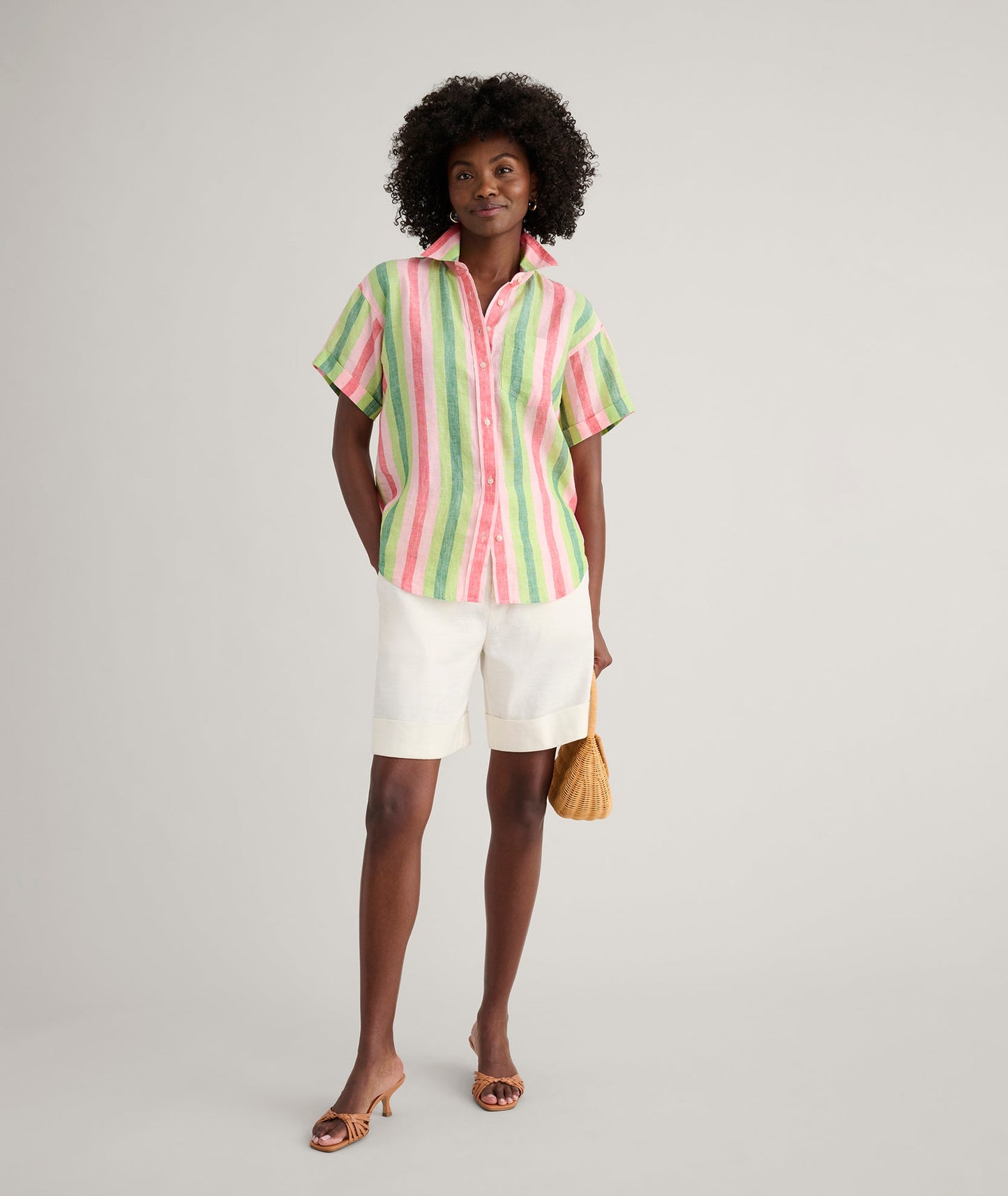 UNTUCKit Linen Short Sleeve Juno Shirt Multi Color Stripe