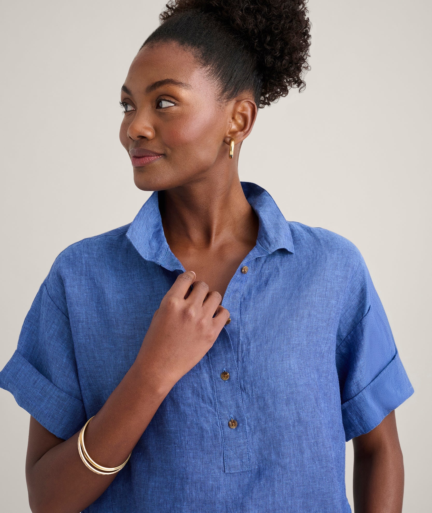 UNTUCKit Linen Popover Untucked Ivy Shirt Solid Blue