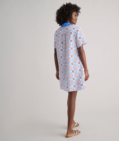 UNTUCKit Linen Blend Paola Tunic Dress Blue & White Tile Print