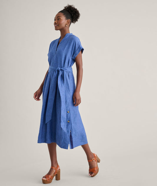 UNTUCKit Linen Francesca Dress Solid Navy