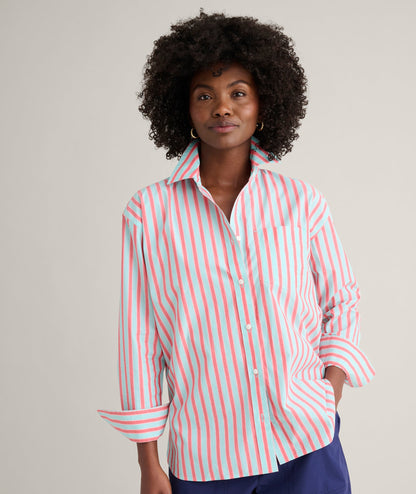 UNTUCKit Stretch Cotton Poplin Relaxed Fit Melanie Shirt Red Multi Stripe