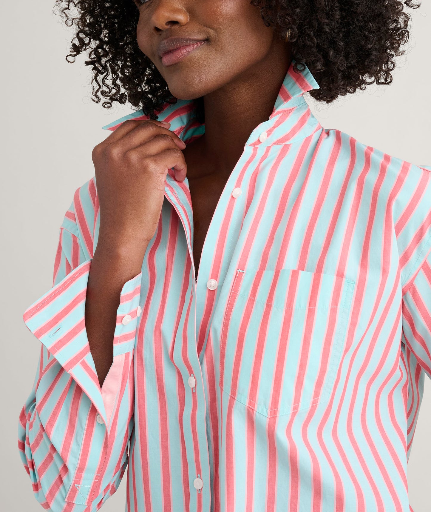 UNTUCKit Stretch Cotton Poplin Relaxed Fit Melanie Shirt Red Multi Stripe