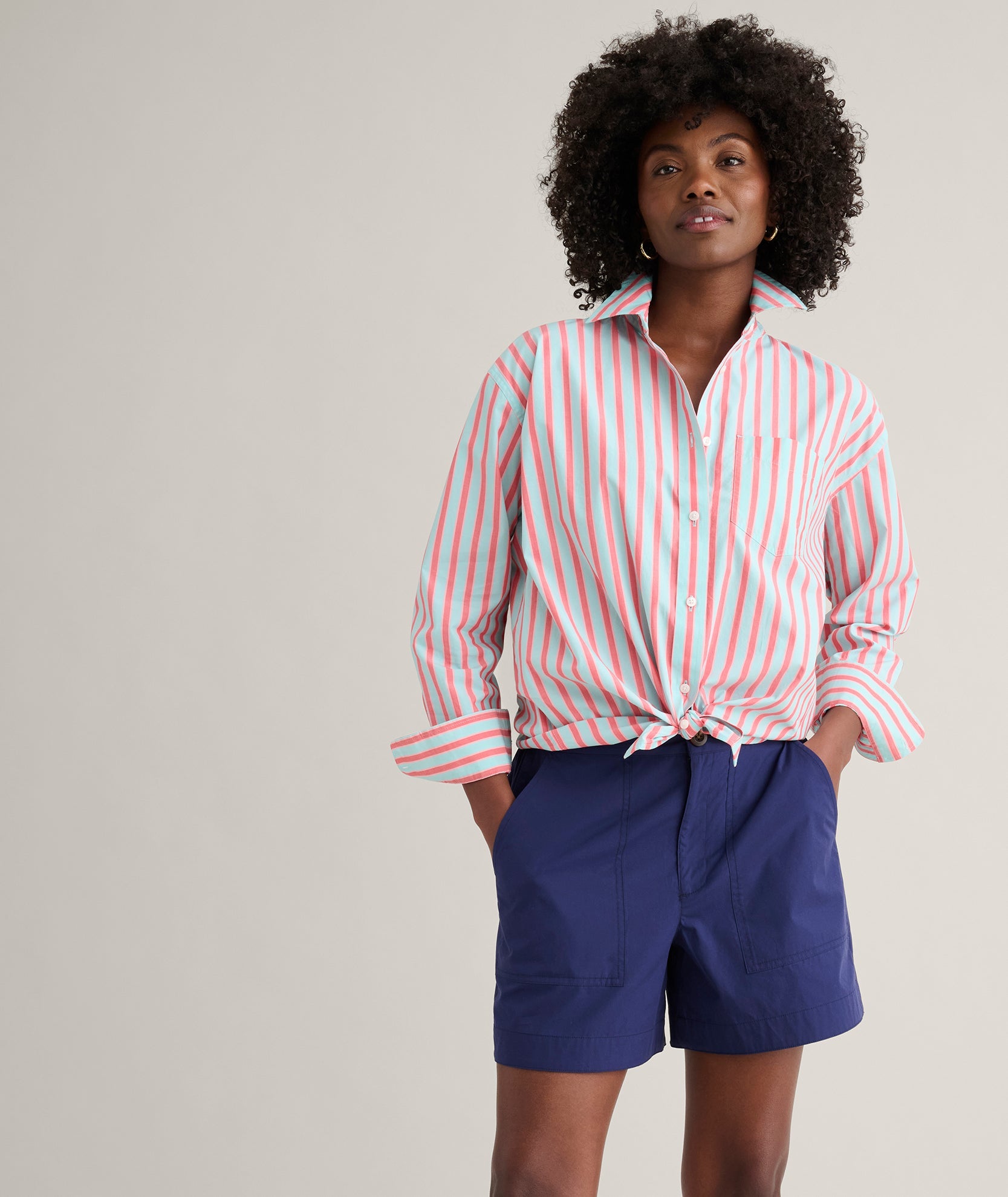 UNTUCKit Stretch Cotton Poplin Relaxed Fit Melanie Shirt Red Multi Stripe