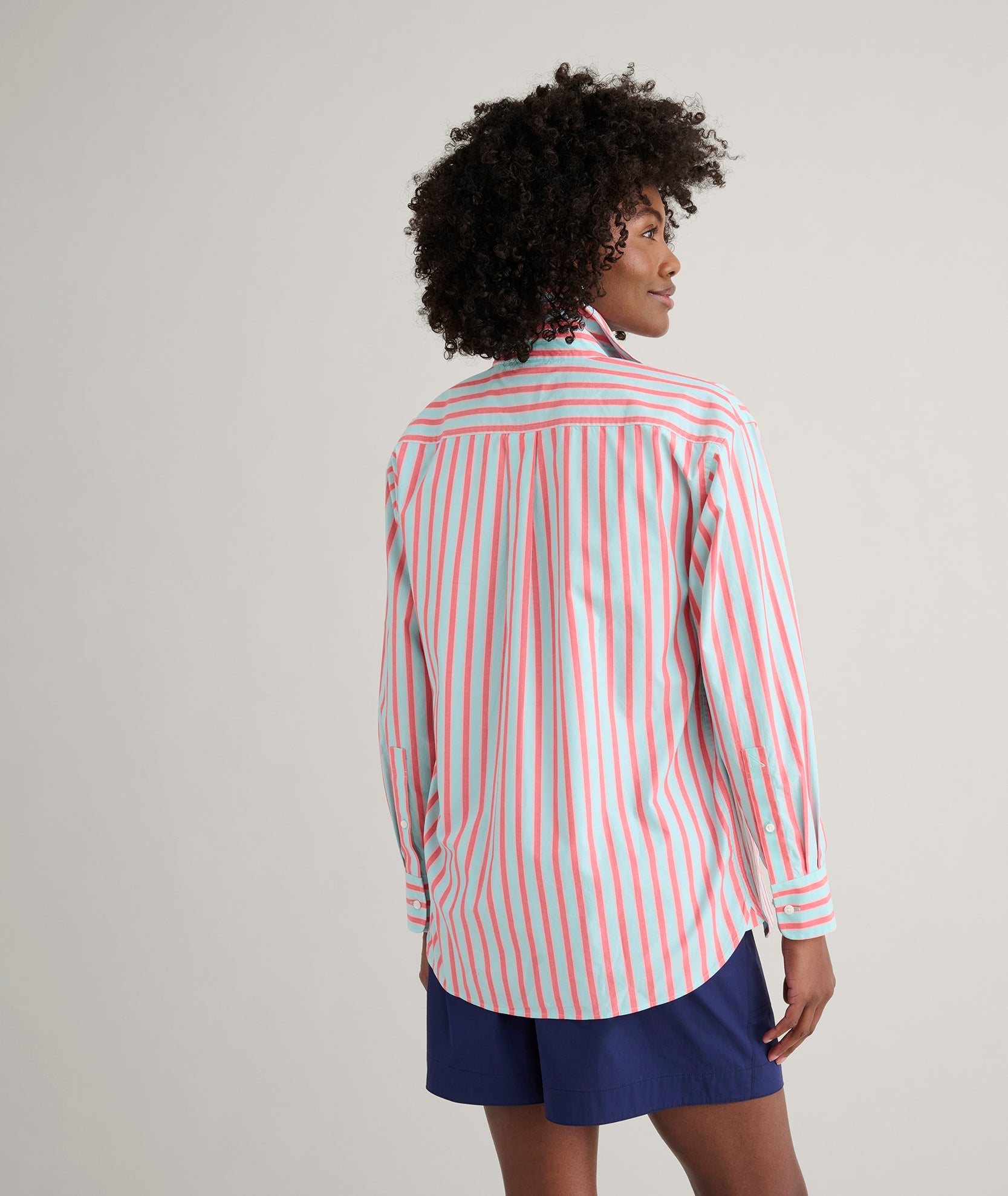 UNTUCKit Stretch Cotton Poplin Relaxed Fit Melanie Shirt Red Multi Stripe