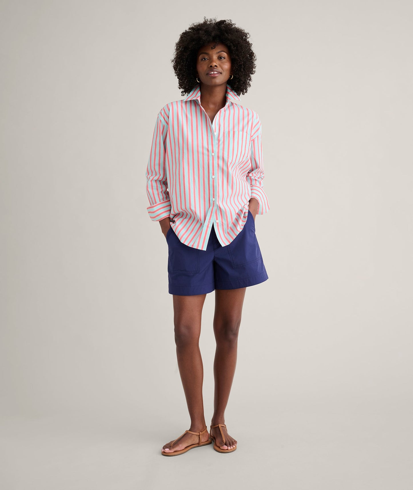 UNTUCKit Stretch Cotton Poplin Relaxed Fit Melanie Shirt Red Multi Stripe
