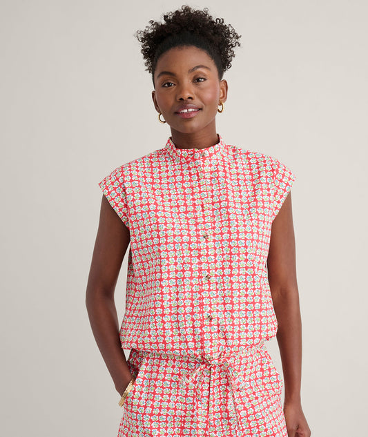 UNTUCKit Cotton Poplin Drawstring Elsa Shirt Red Mini Floral print