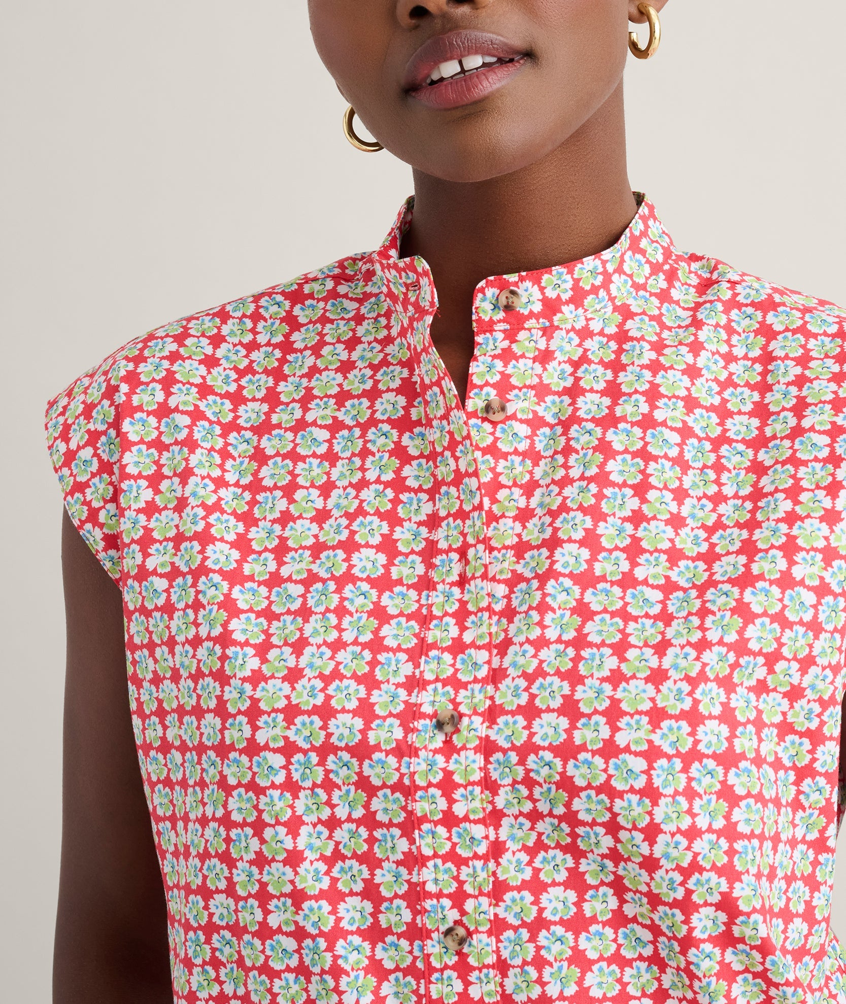 UNTUCKit Cotton Poplin Drawstring Elsa Shirt Red Mini Floral print