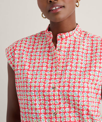 UNTUCKit Cotton Poplin Drawstring Elsa Shirt Red Mini Floral print