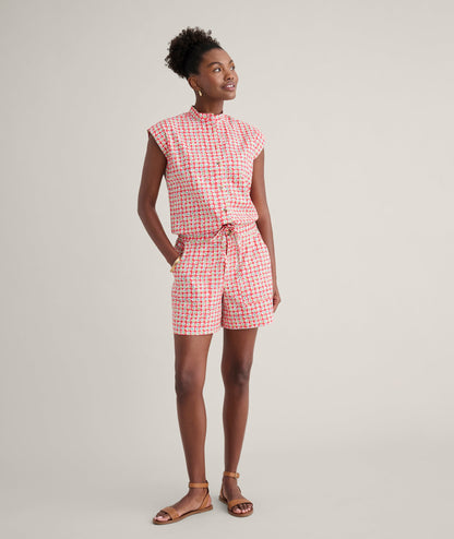 UNTUCKit Cotton Poplin Drawstring Elsa Shirt Red Mini Floral print