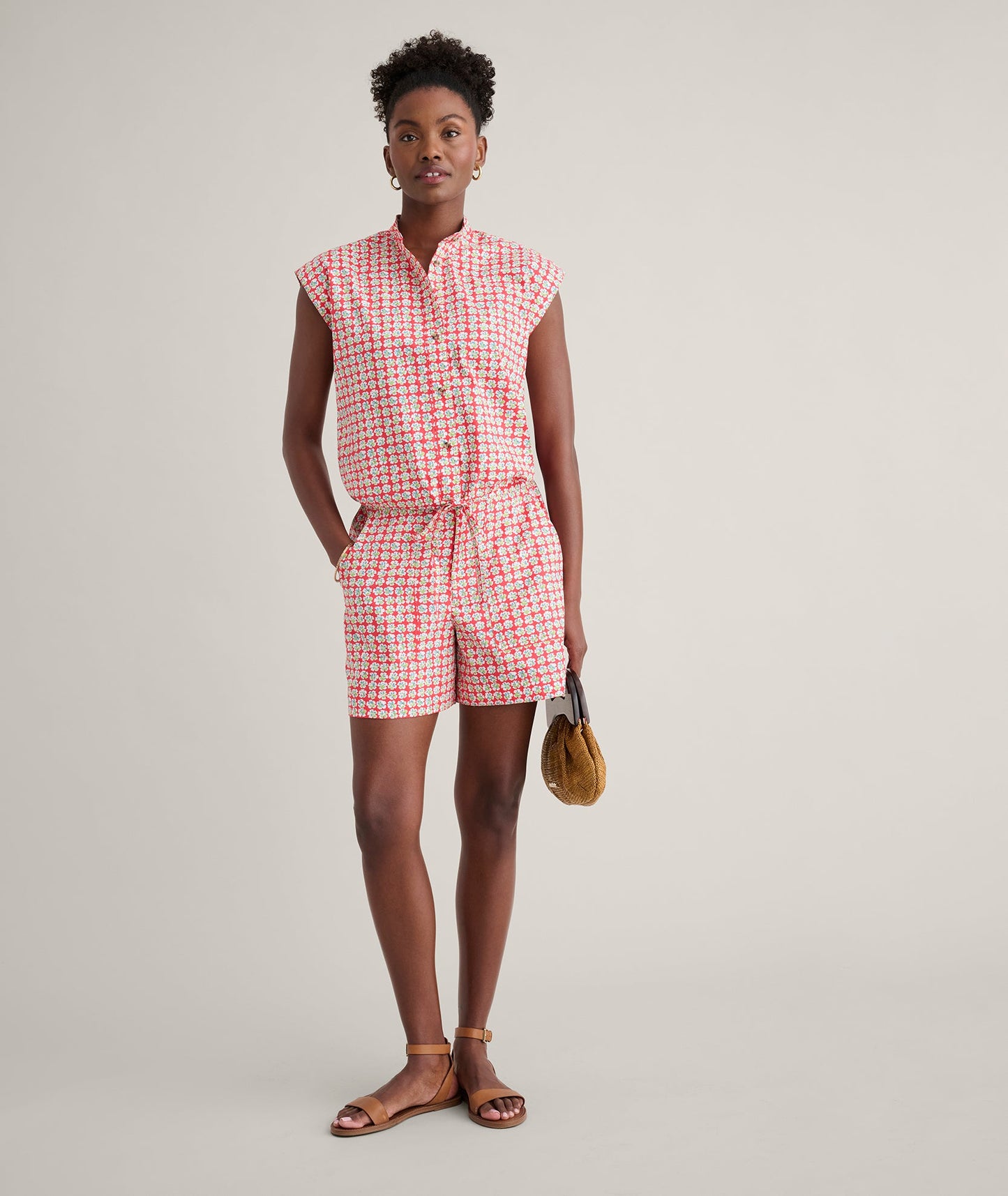 UNTUCKit Cotton Poplin Ada Short Red Mini Floral print