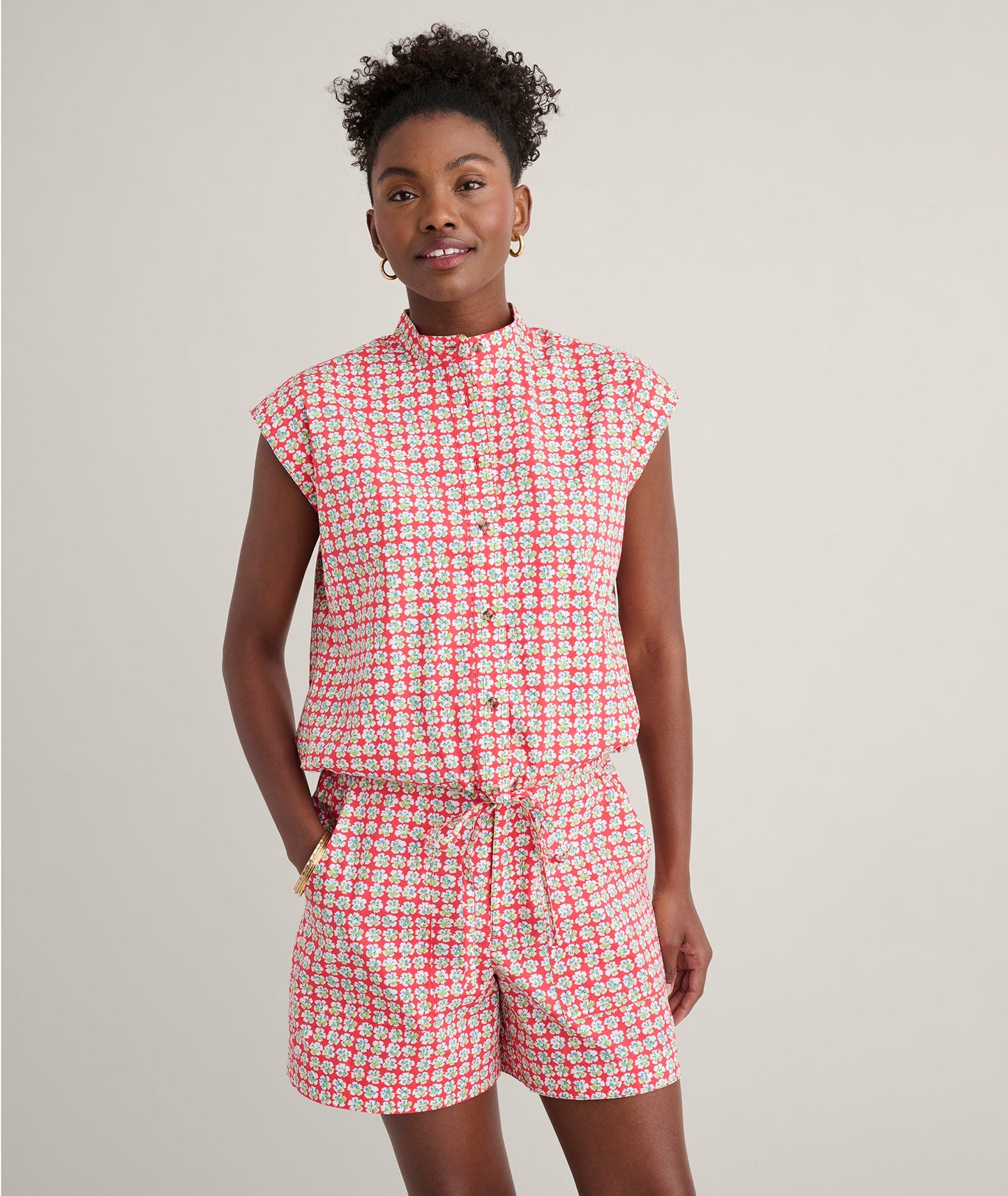 UNTUCKit Cotton Poplin Ada Short Red Mini Floral print