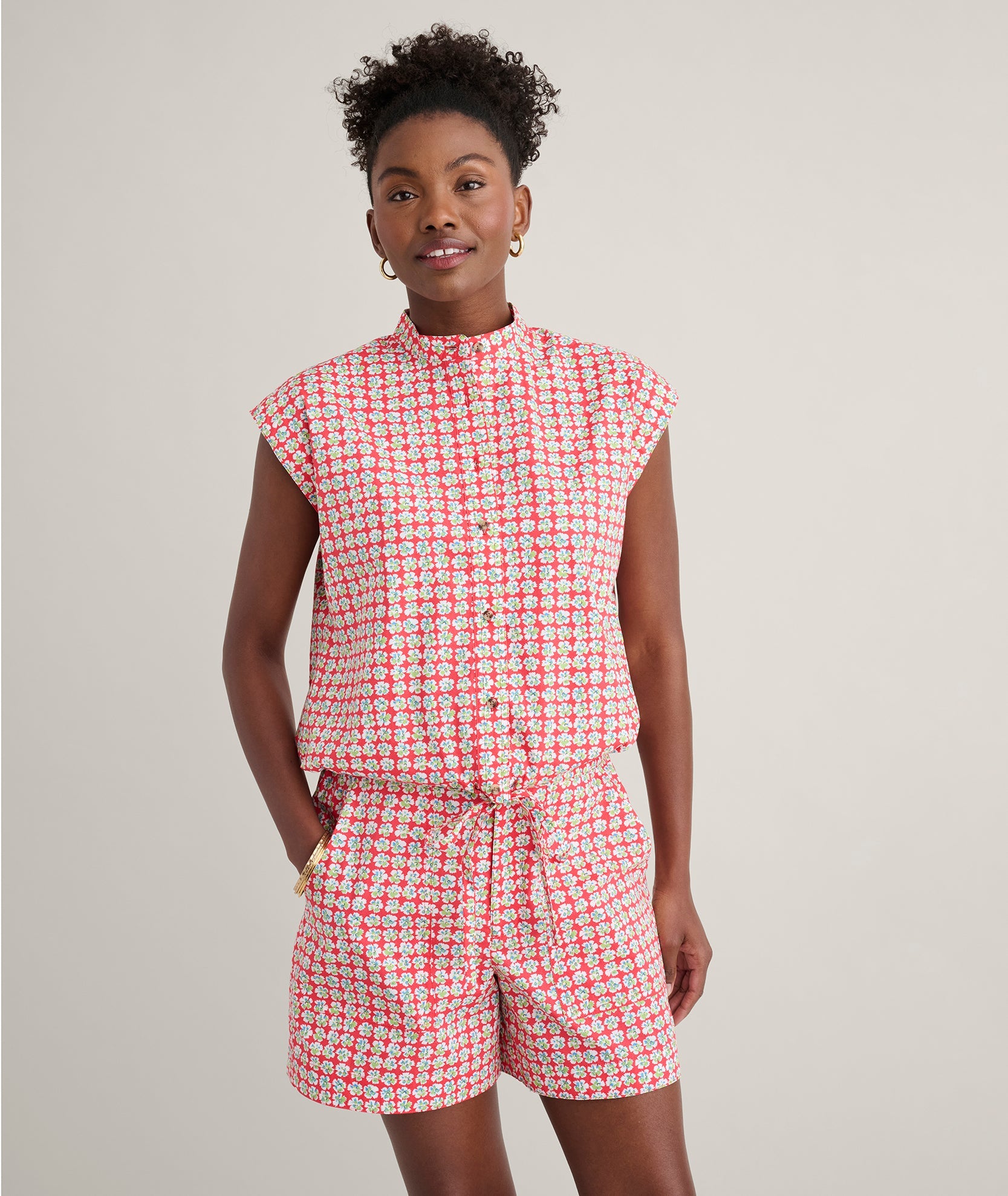 UNTUCKit Cotton Poplin Ada Short Red Mini Floral print