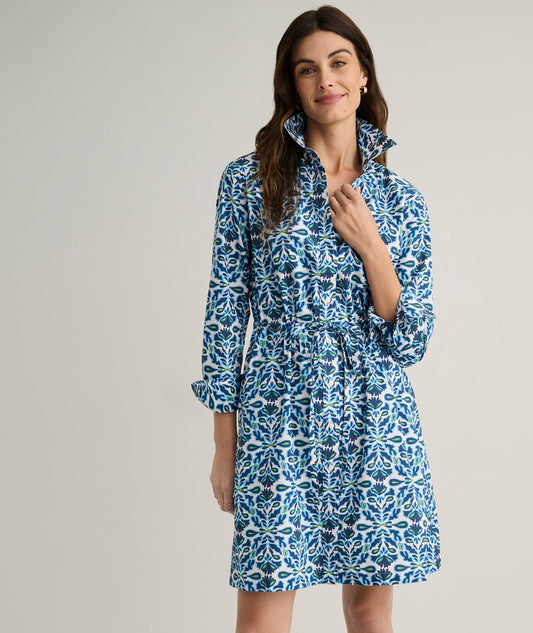 UNTUCKit Stretch Cotton Poplin Taylor Shirtdress Blue Multi