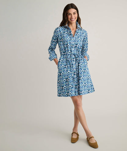 UNTUCKit Stretch Cotton Poplin Taylor Shirtdress Blue Multi