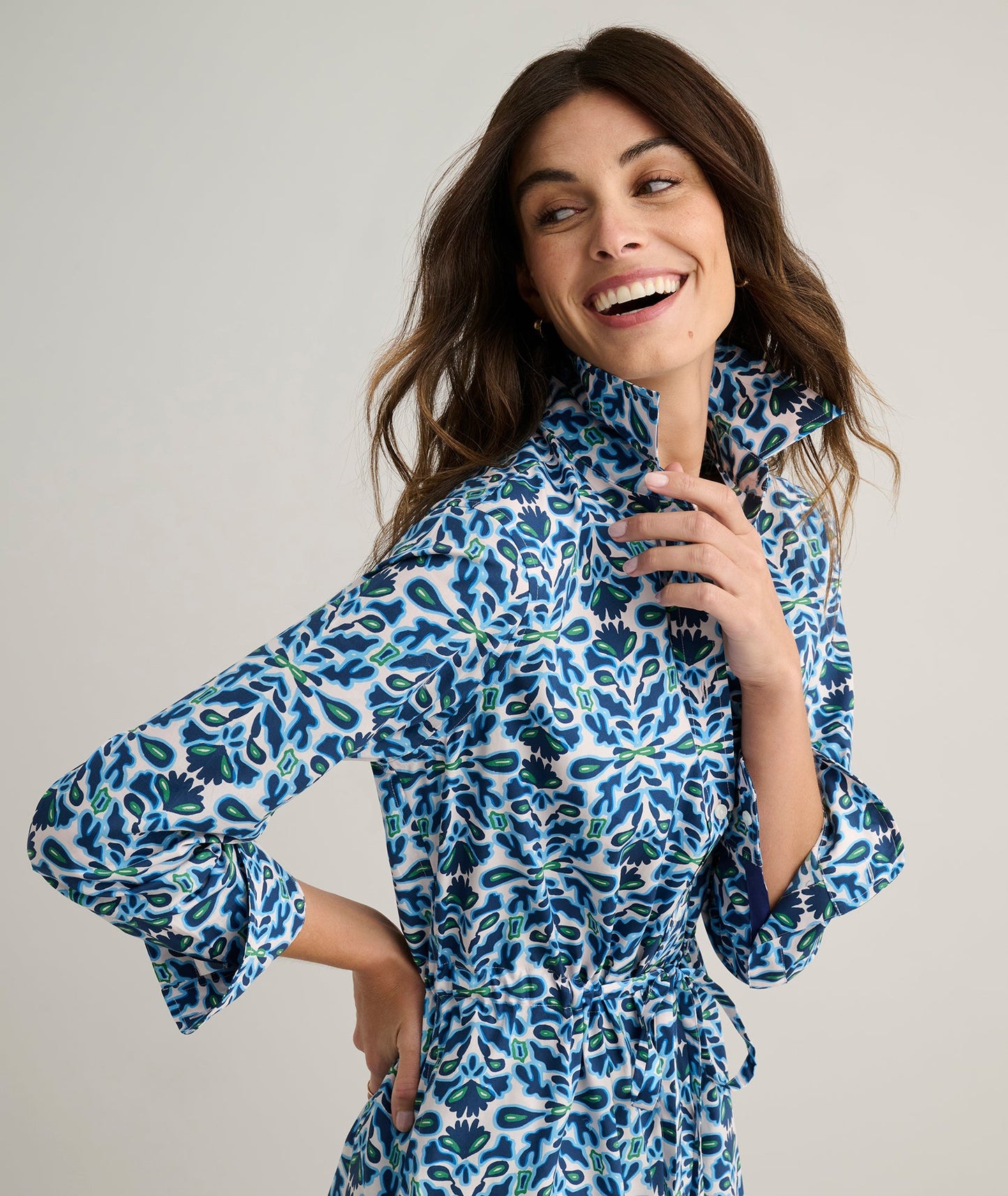 UNTUCKit Stretch Cotton Poplin Taylor Shirtdress Blue Multi