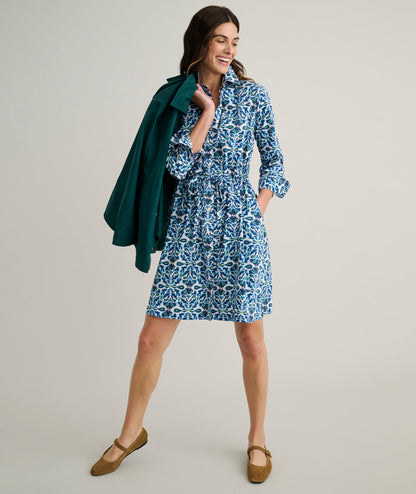 UNTUCKit Stretch Cotton Poplin Taylor Shirtdress Blue Multi