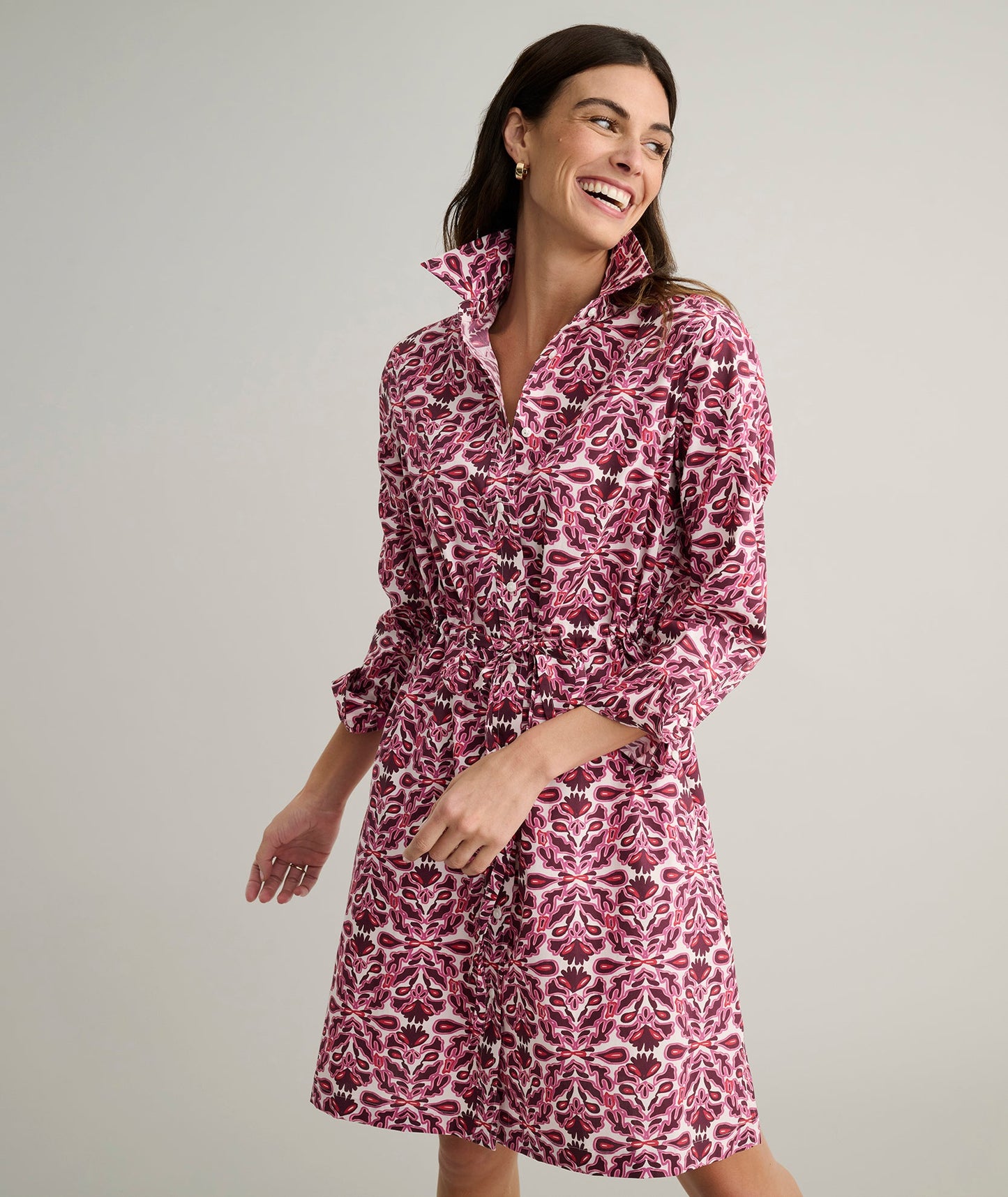 UNTUCKit Stretch Cotton Poplin Taylor Shirtdress Pink Multi