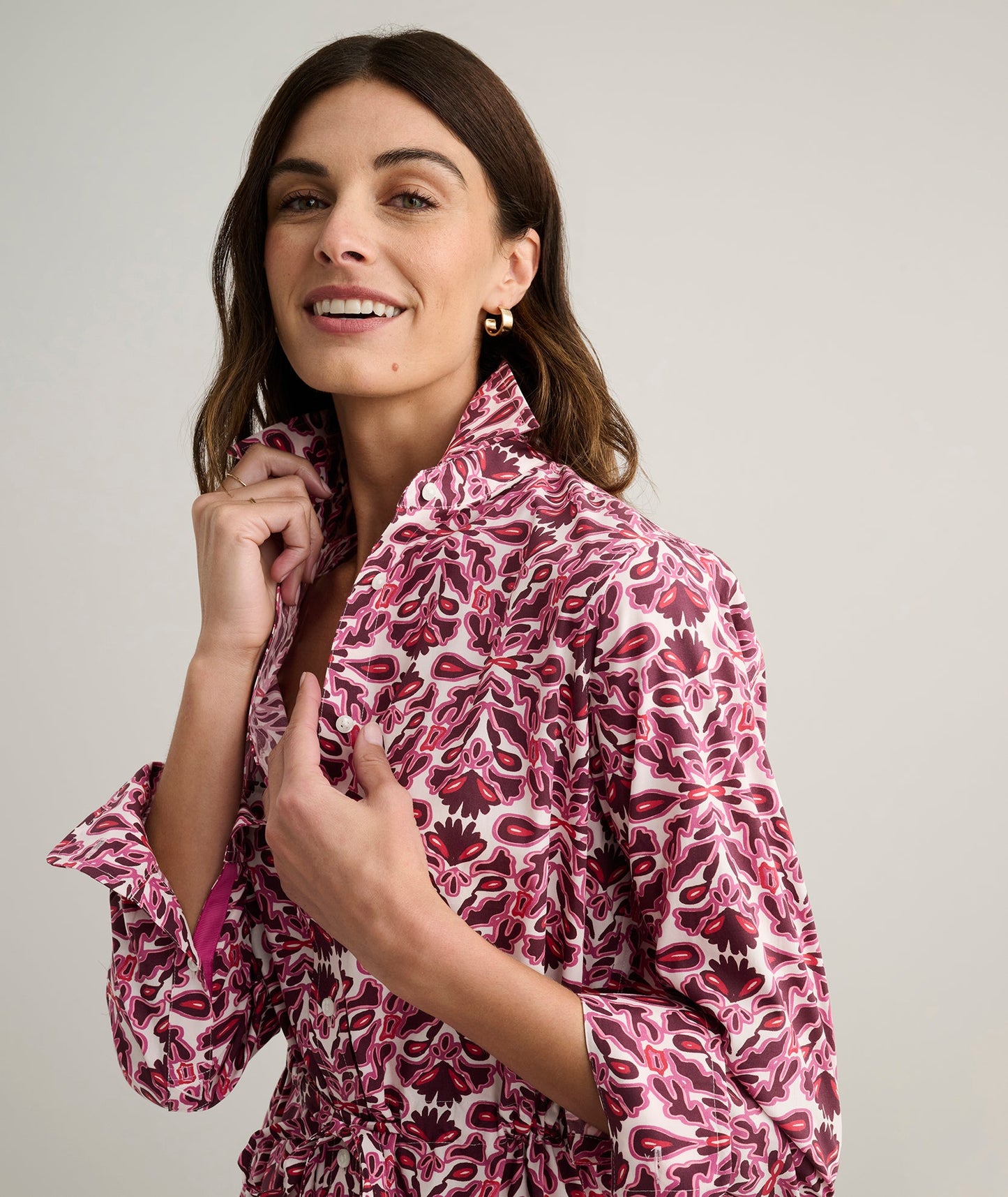 UNTUCKit Stretch Cotton Poplin Taylor Shirtdress Pink Multi