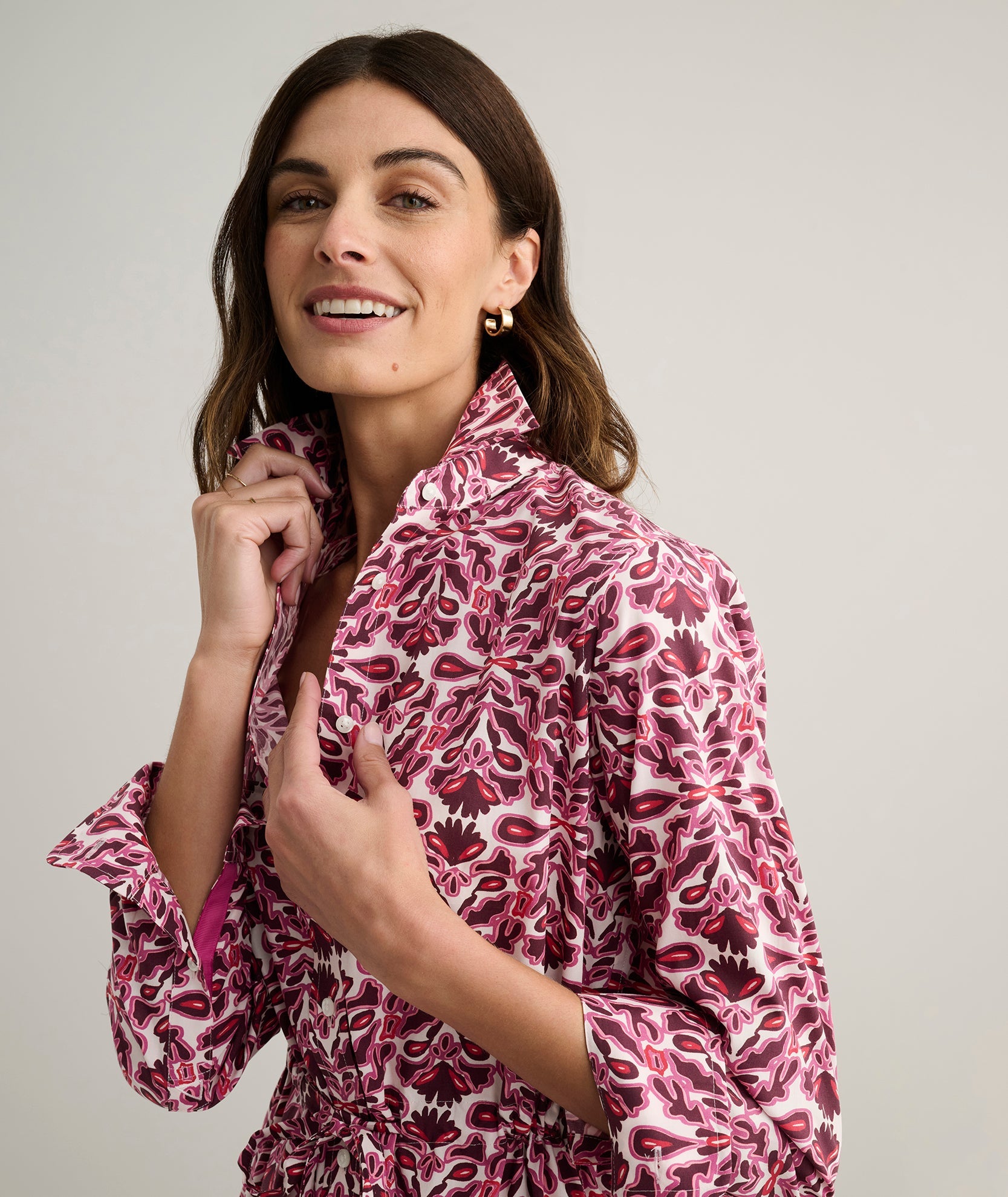 UNTUCKit Stretch Cotton Poplin Taylor Shirtdress Pink Multi