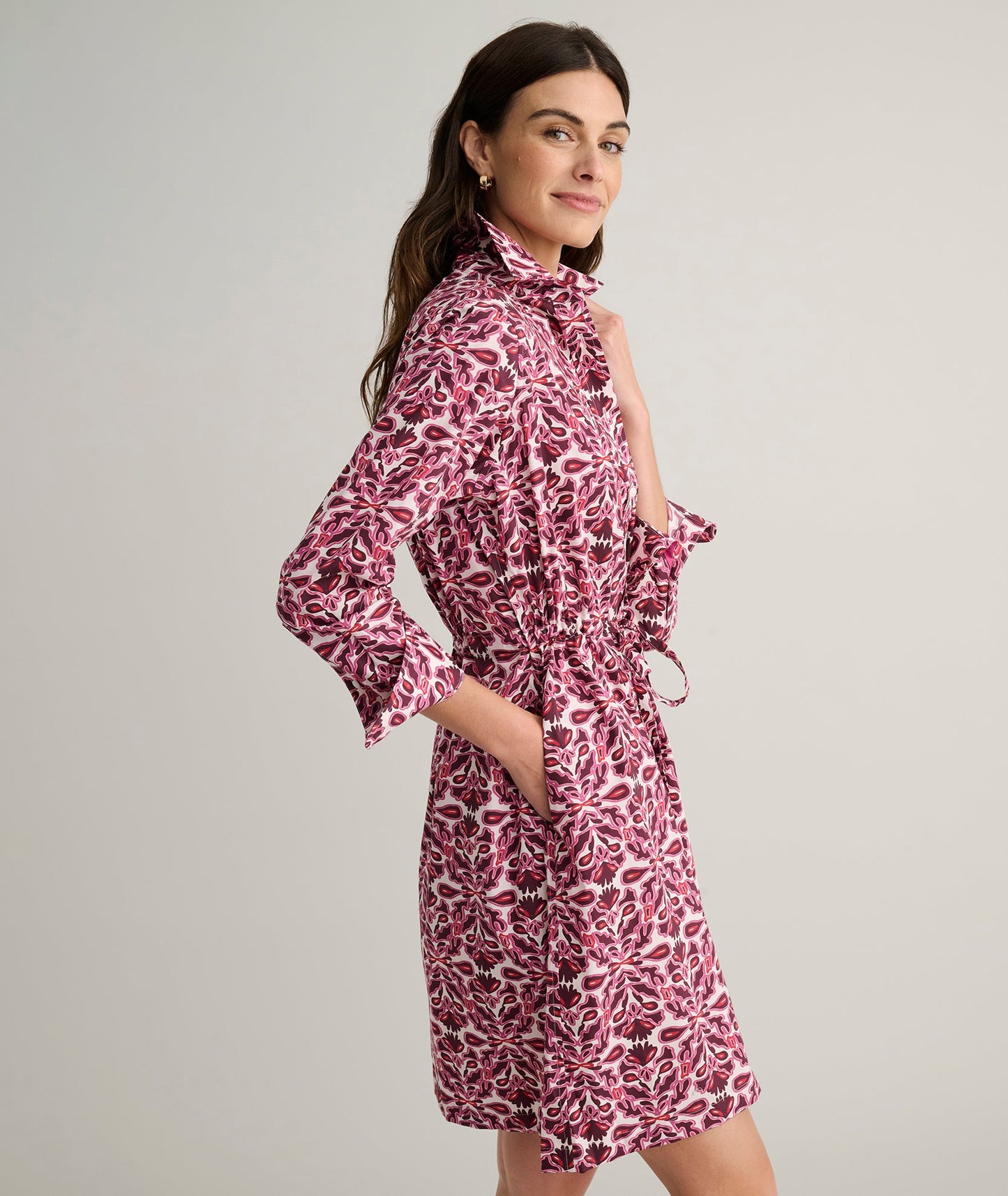 UNTUCKit Stretch Cotton Poplin Taylor Shirtdress Pink Multi