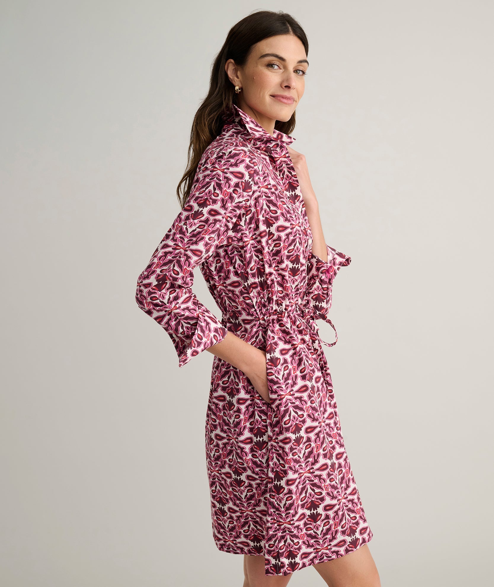 UNTUCKit Stretch Cotton Poplin Taylor Shirtdress Pink Multi