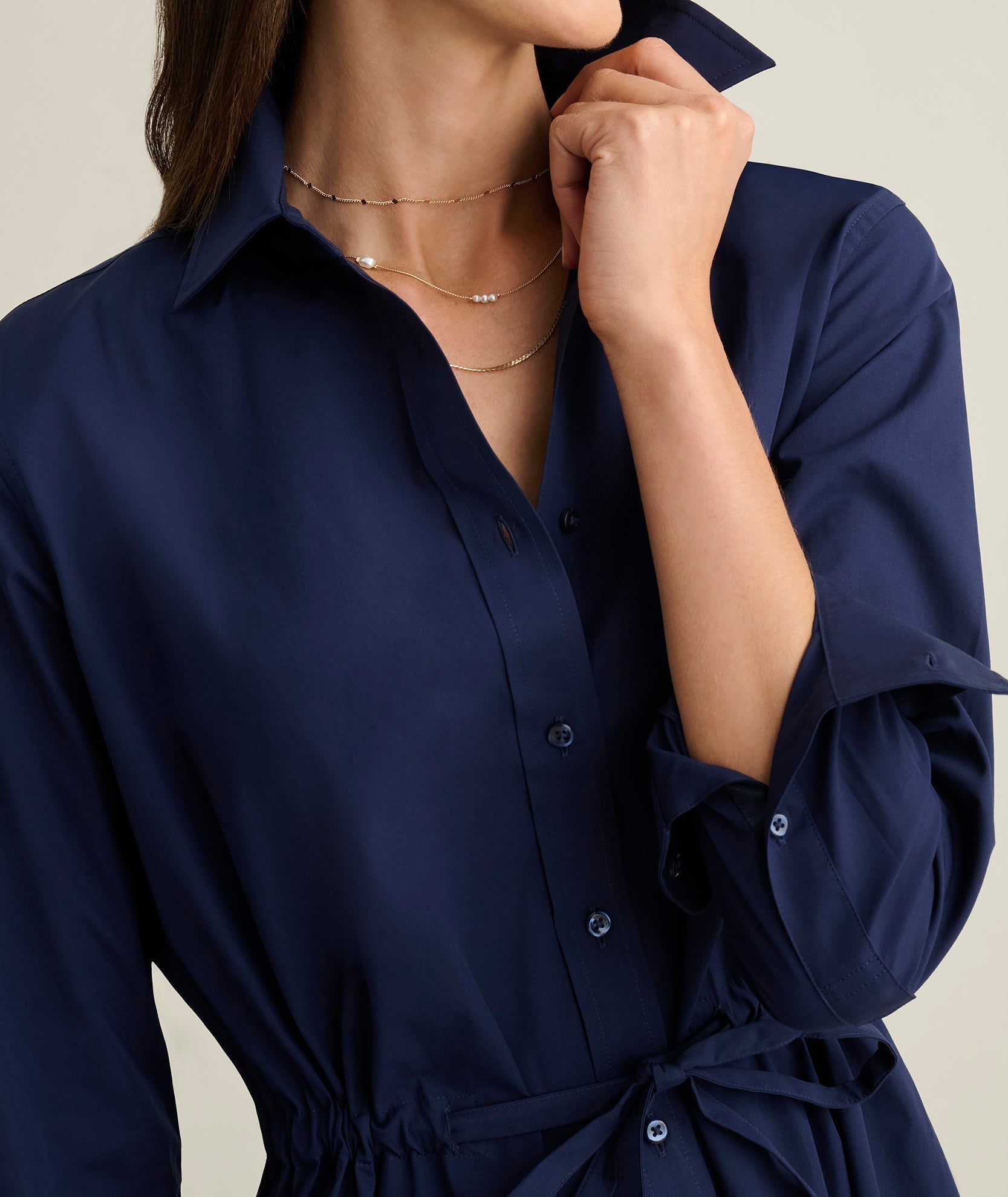 UNTUCKit Stretch Cotton Poplin Taylor Shirtdress Navy