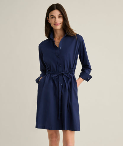 UNTUCKit Stretch Cotton Poplin Taylor Shirtdress Navy