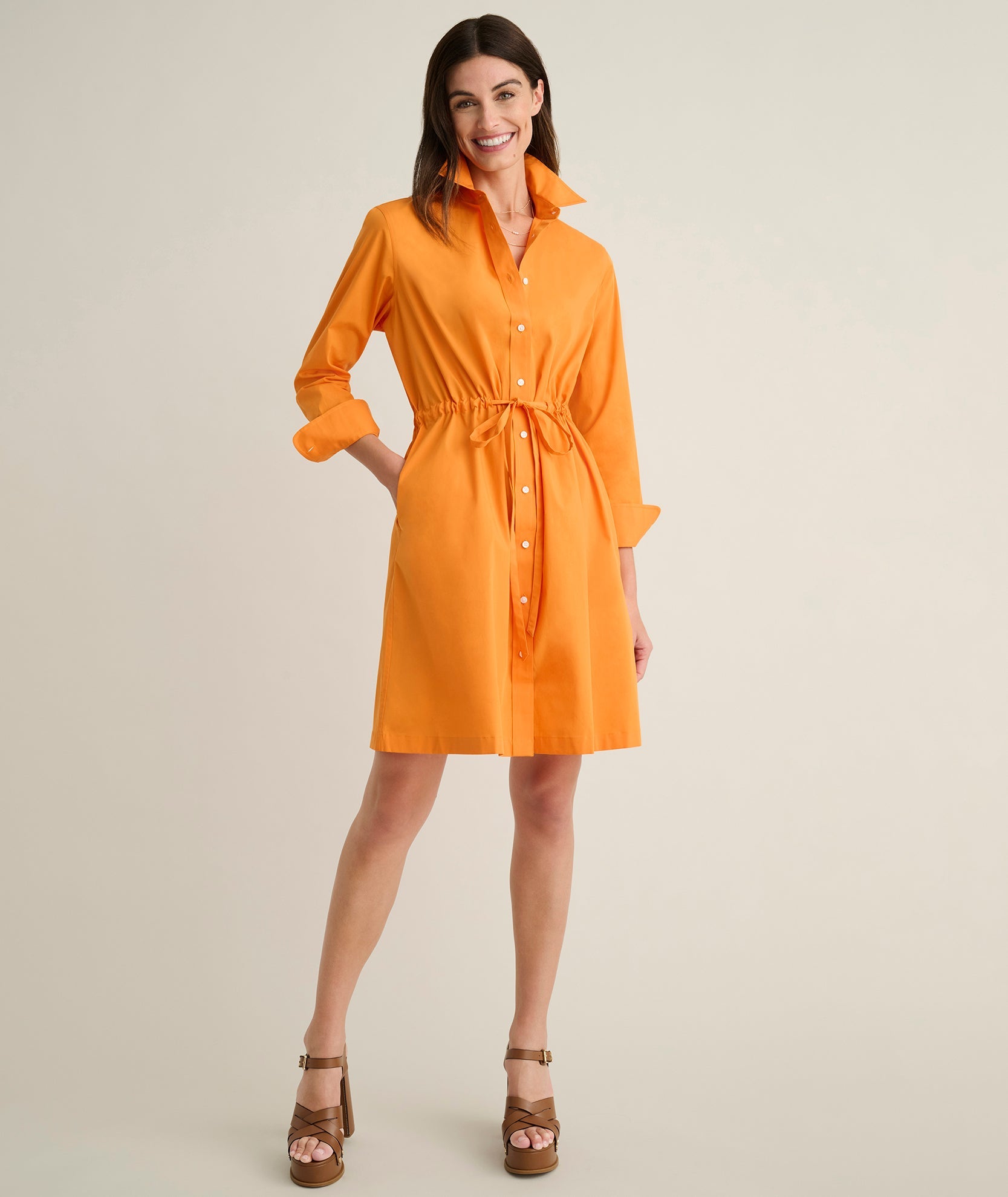 UNTUCKit Stretch Cotton Poplin Taylor Shirtdress Orange