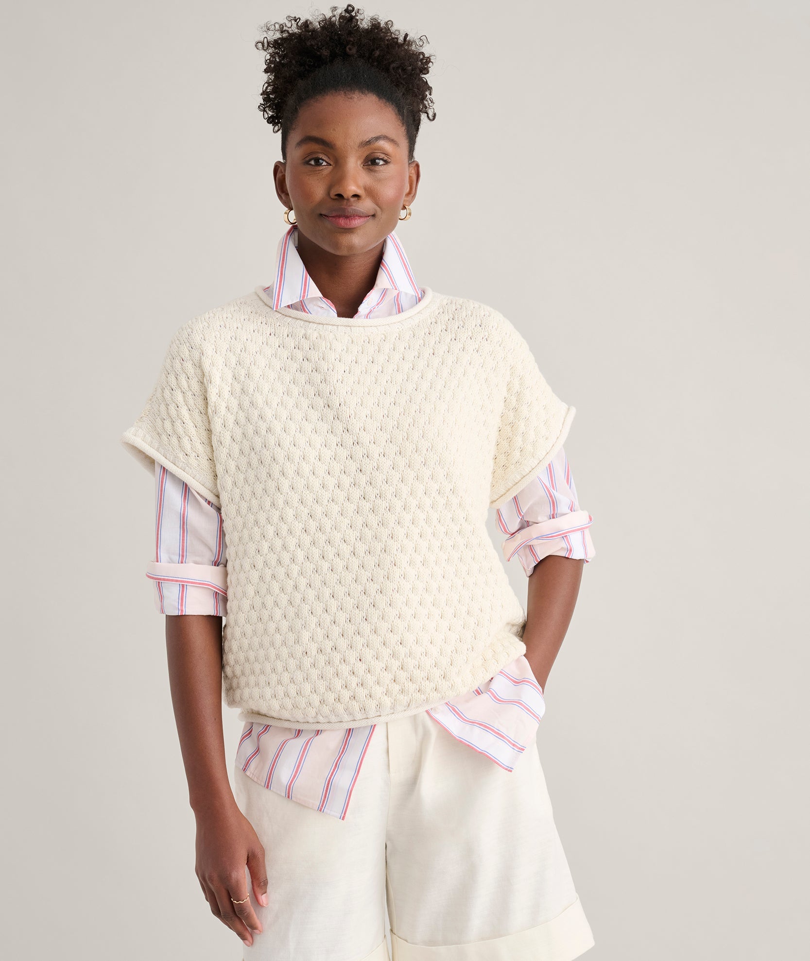 UNTUCKit Cotton Cap Sleeve Emily Sweater Cream Sweater