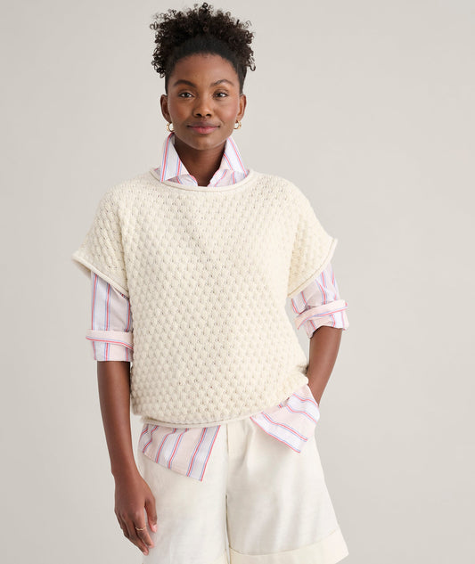 UNTUCKit Cotton Cap Sleeve Emily Sweater Cream Sweater